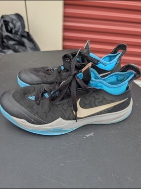 Nike Black and Blue Sneakers with Gold Swoosh Accent